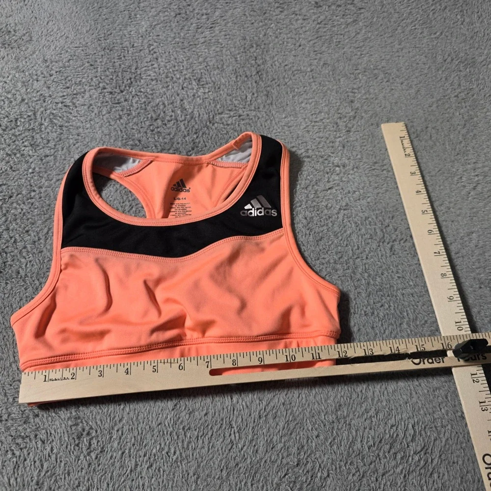 Adidas Girls L 14 Sports Bra Coral Black Racerback Athletic Mesh Trim Logo